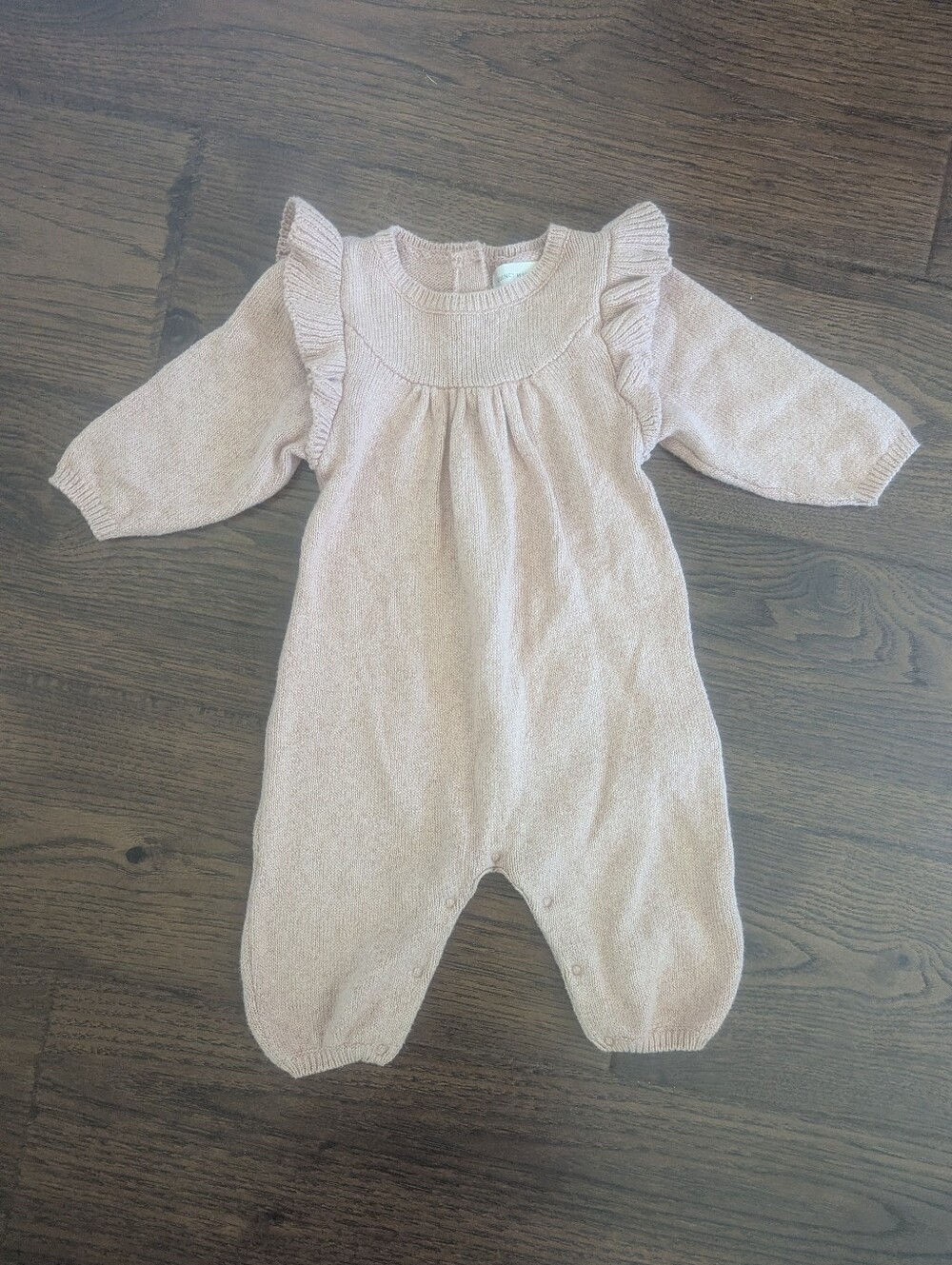 Quincy Mae Knit Jumpsuit Size 3-6 Months Beige Cotton Linen Ruffle Cottagecore